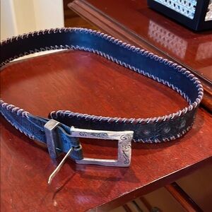 Men's Black Leather Belt with Silver Buckle